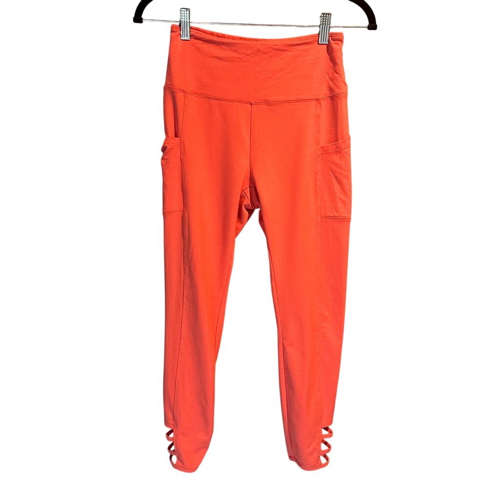 Coral Capri Leggings Size Small Strappy Ankles Comfy Loungewear Casual Gym Yoga